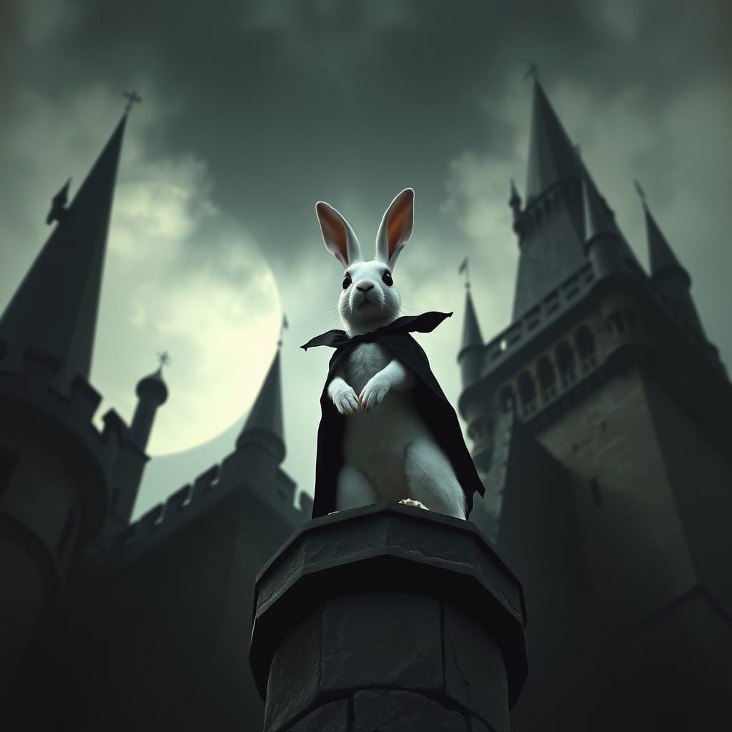 Goth Rabbit on Castle Parapet in John Singer Sargent Style