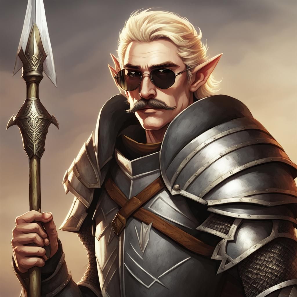 Blonde Elf Warrior With Mustache and Sunglasses