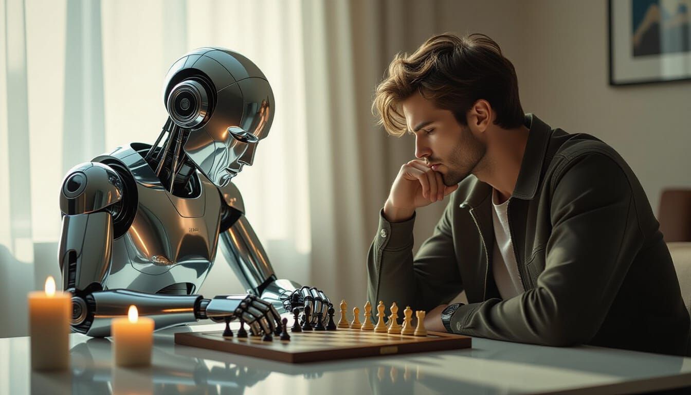 Human and AI Play Chess in Dramatic Candlelight