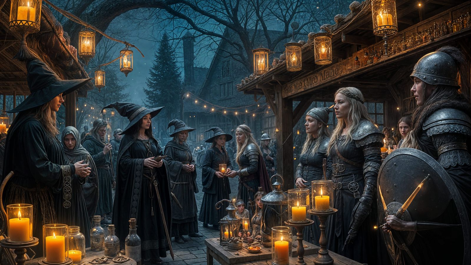 Maidens and Witches in a Whimsical Night Market