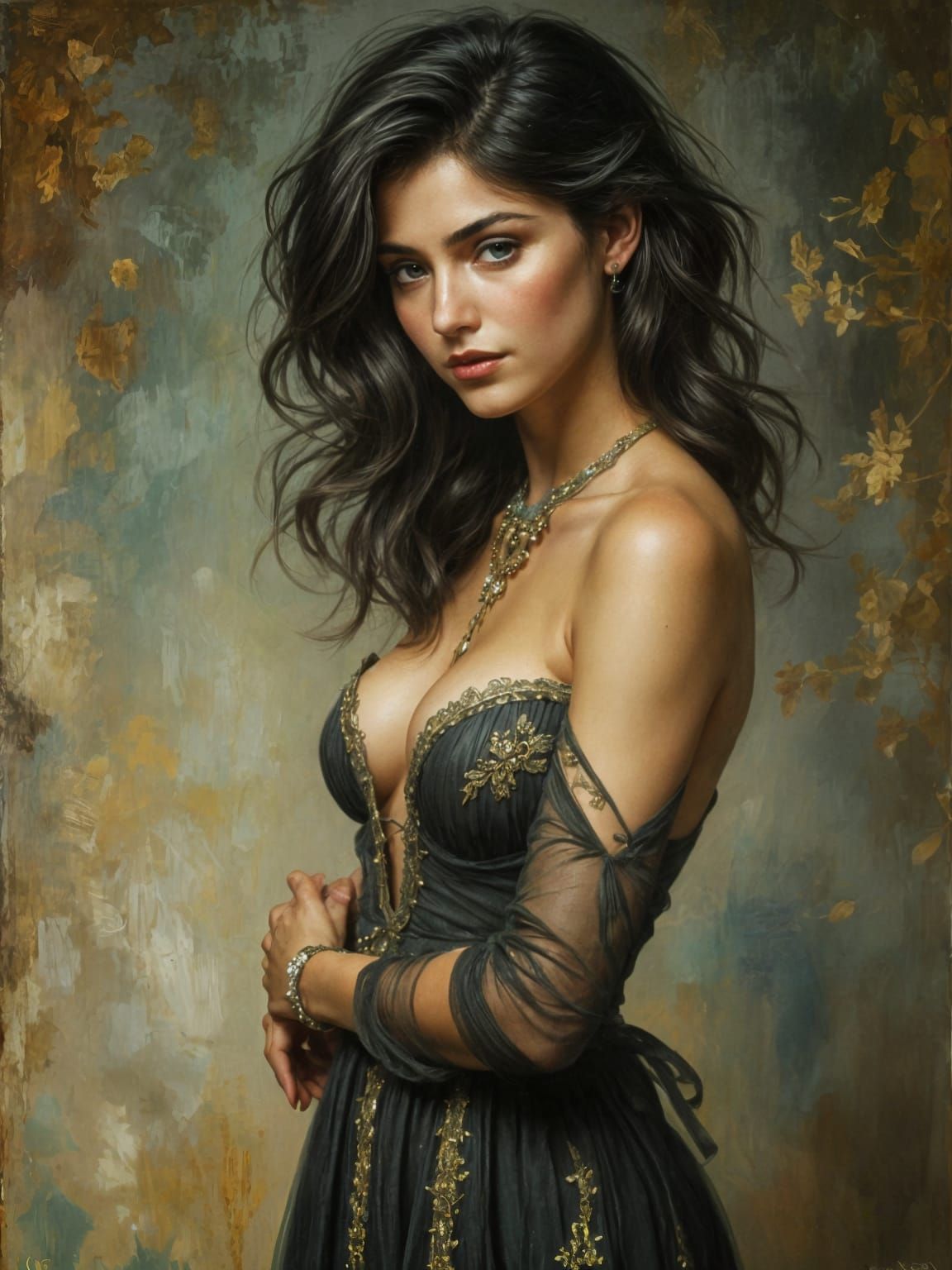 1950s Pin Up Woman in Atmospheric Oil Painting Style