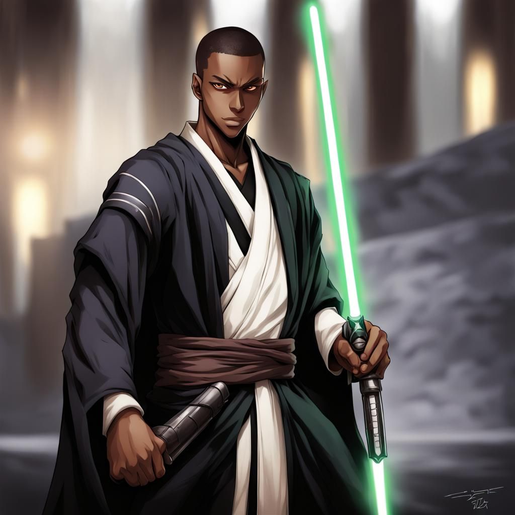 Black Jedi Knight in Anime Style