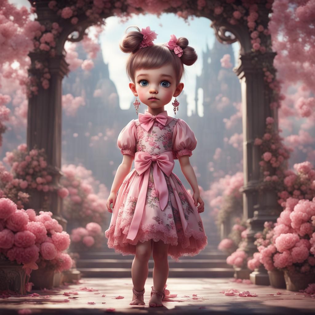 Girly Boy in Pink Frock: Detailed Fantasy Art