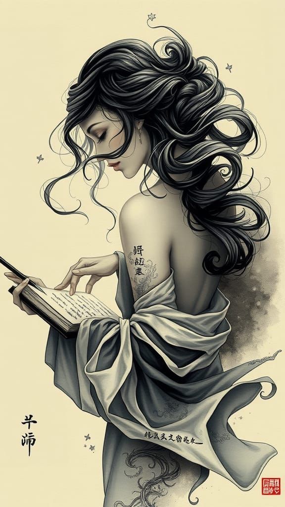 Ethereal Calligraphy: Ink River of Emotions