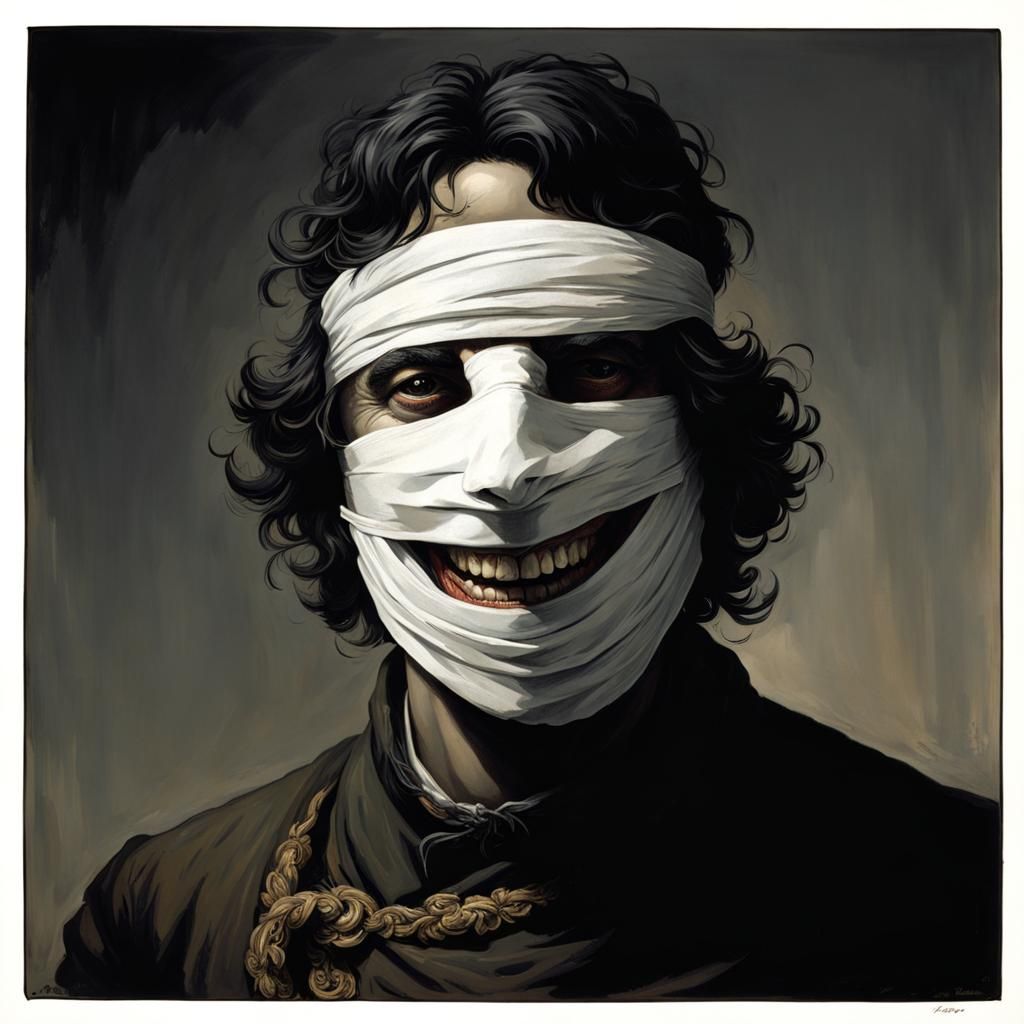 Grinning Bandaged Man: Horror Art
