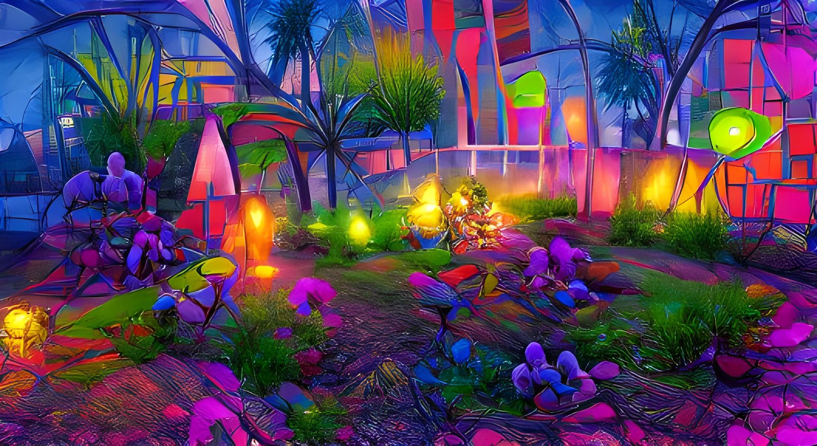 Glowing Magical Garden with Fairies in Fauvist Style