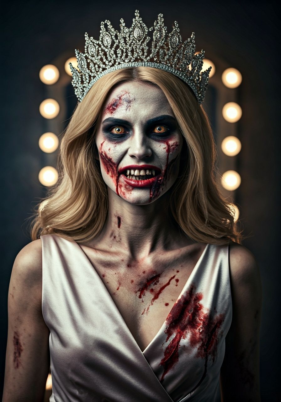Zombie Prom Queen Portrait in Ultra-Realistic Style