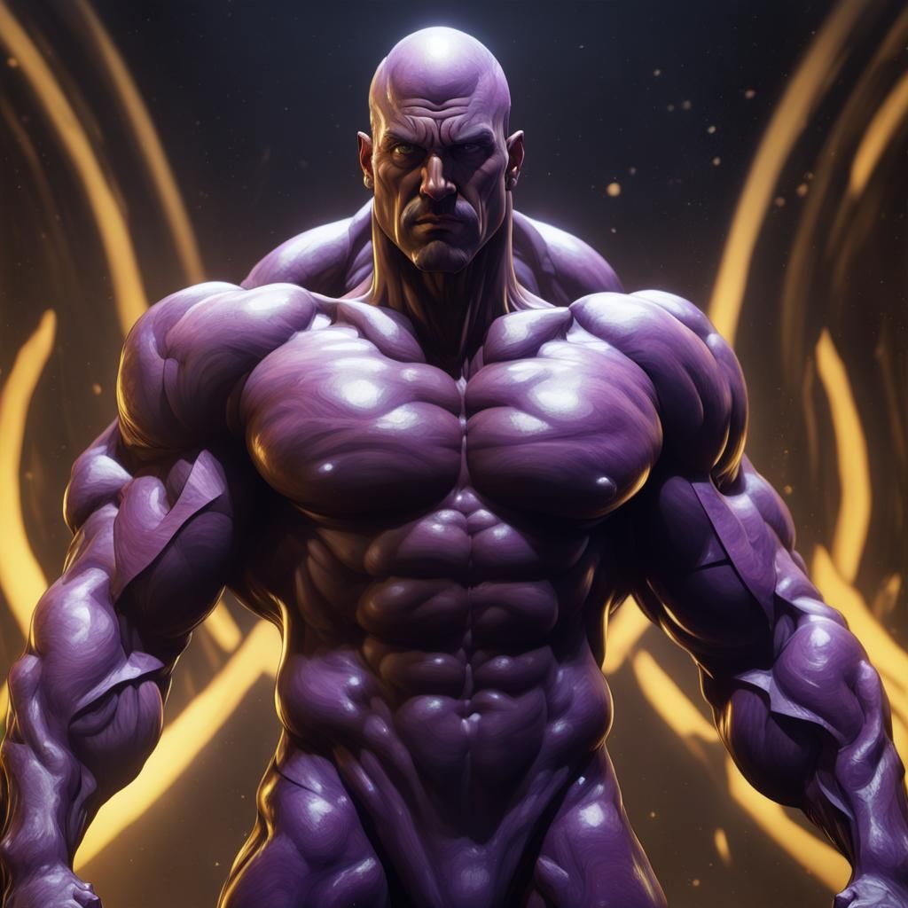 Alone Bodybuilder in Dark Fantasy Landscape