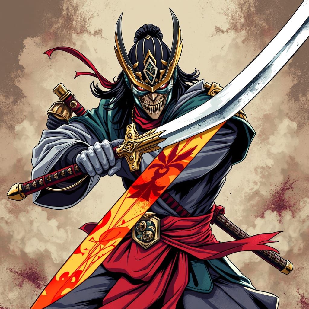 Anime-Inspired Swordsman Unveiled with Vibrant Colors and Dr...