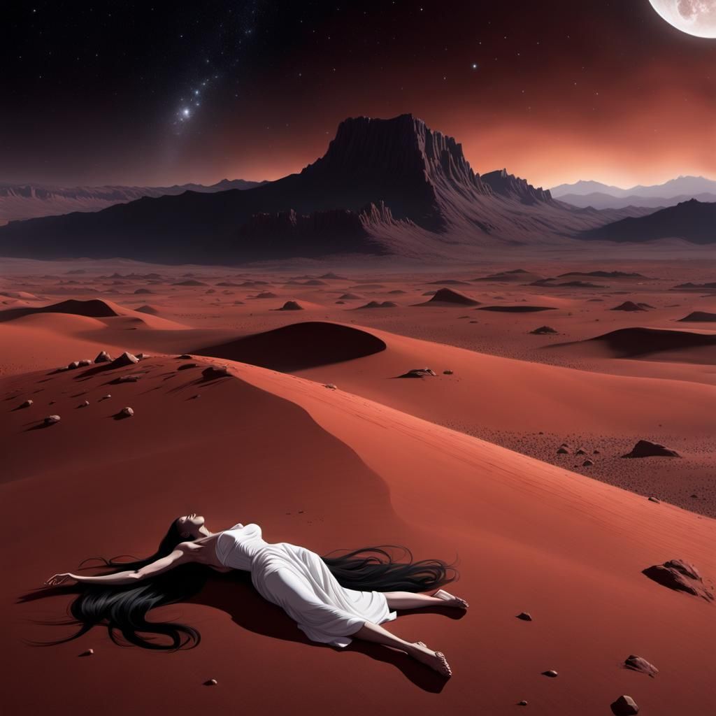 Pale Woman on Mars in Gothic Noir Style