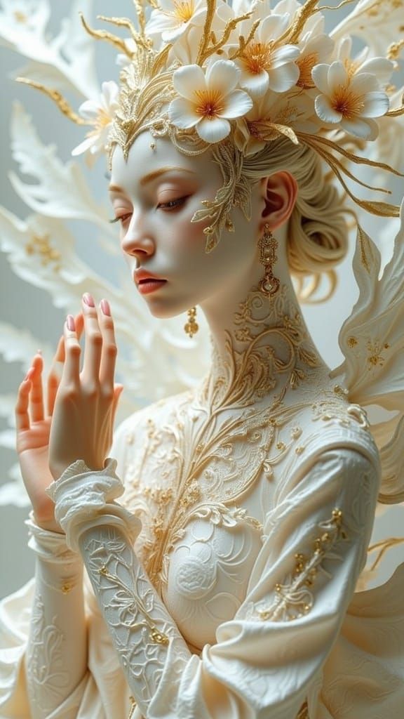 Ethereal Origami Goddess in Whispers of Paper and Light