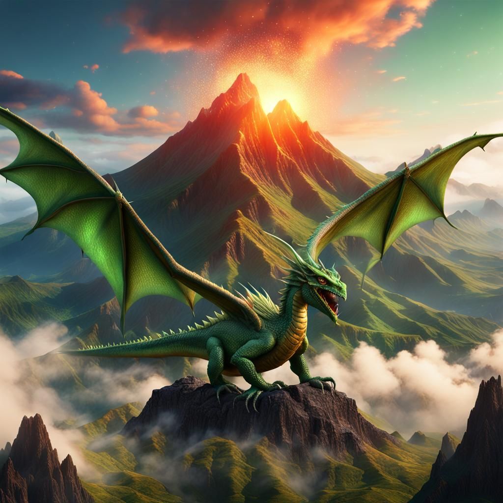 Mystical Island Dragons at Dawn: Fantasy Concept Art
