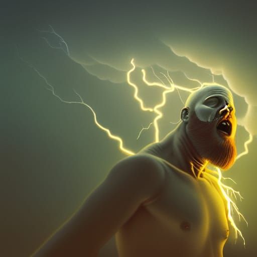 Lightning Man: Surreal Digital Art in Dark Aesthetic