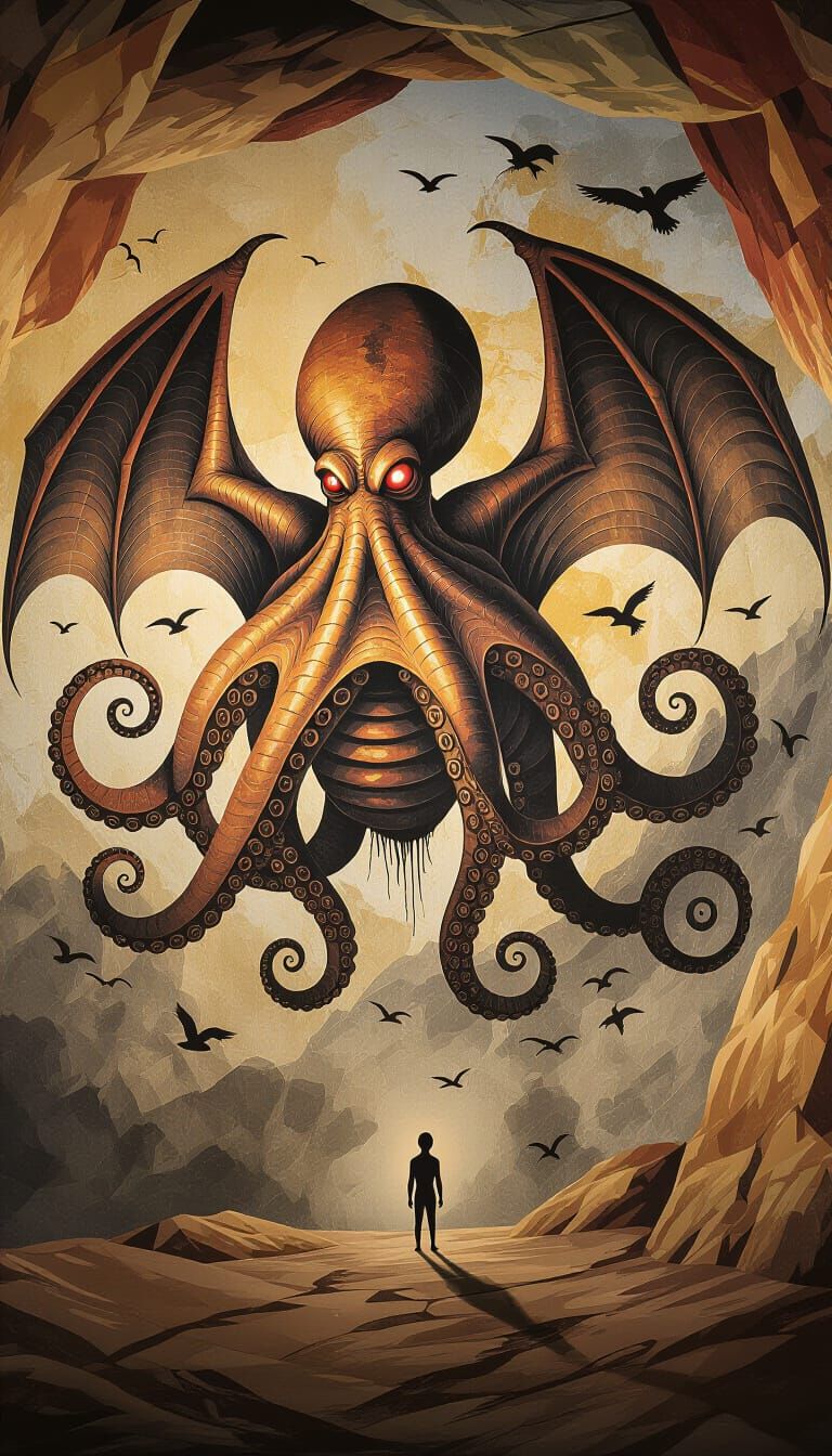 Ancient Cave Art: Monstrous Octopus-Headed Beast