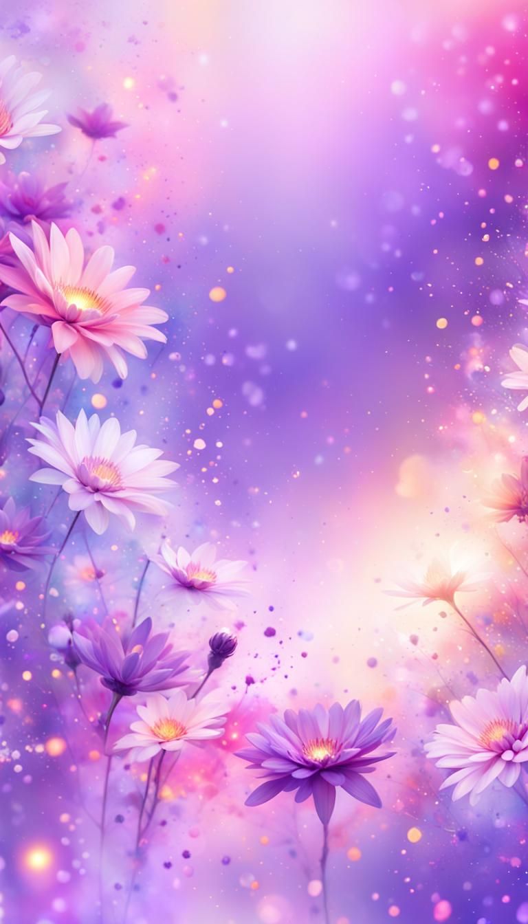 Pastel Floral Galaxy Background with Splashes of Color