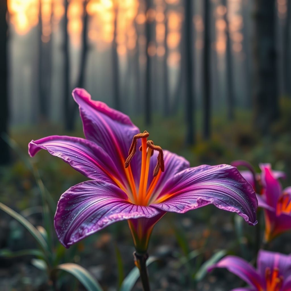 Ethereal Purple Lily in Post-Apocalyptic Hyper-Realistic Lan...