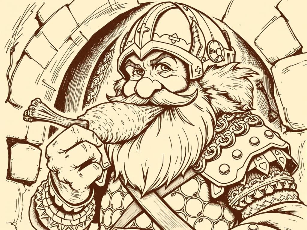 Medieval Dwarf in Sepia Comic Book Style