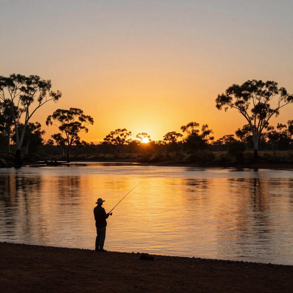 Photorealistic Outback Sunset Fishing Scene
