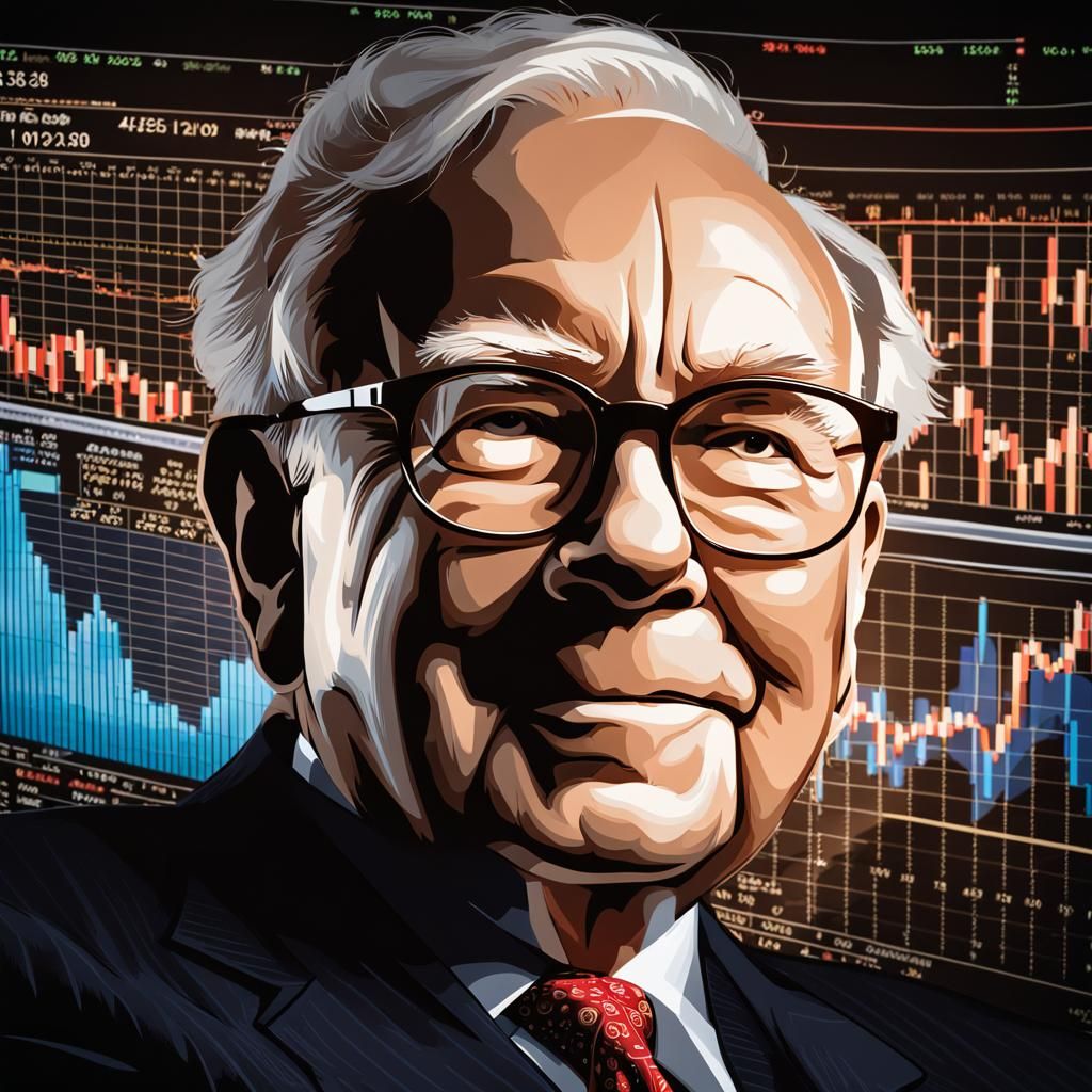 Warren Buffett Abstract Portrait with Rising Stocks