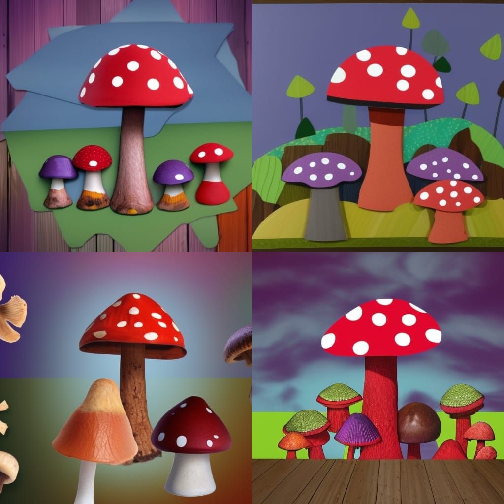 Cottagecore Collage with Colorful Mushrooms