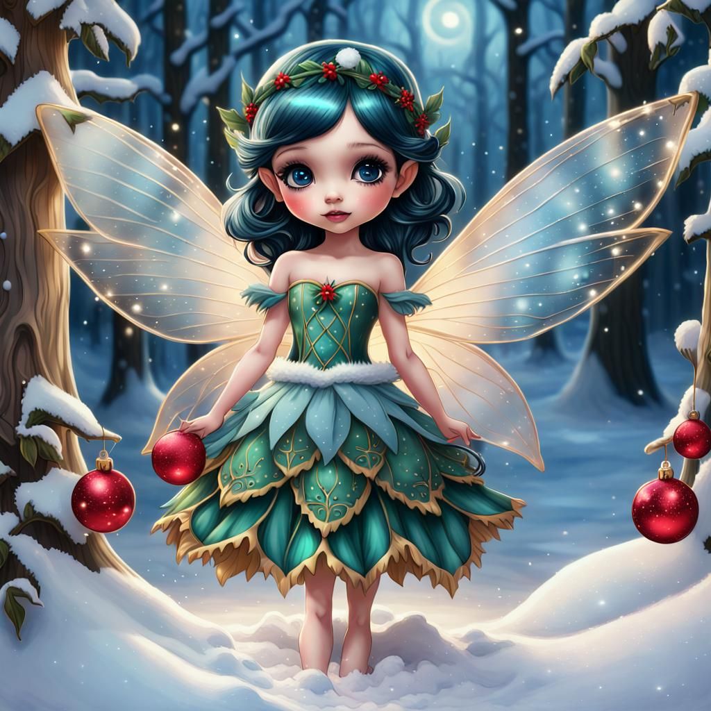 Christmas Fairy in Snowy Woods, Fantasy Art