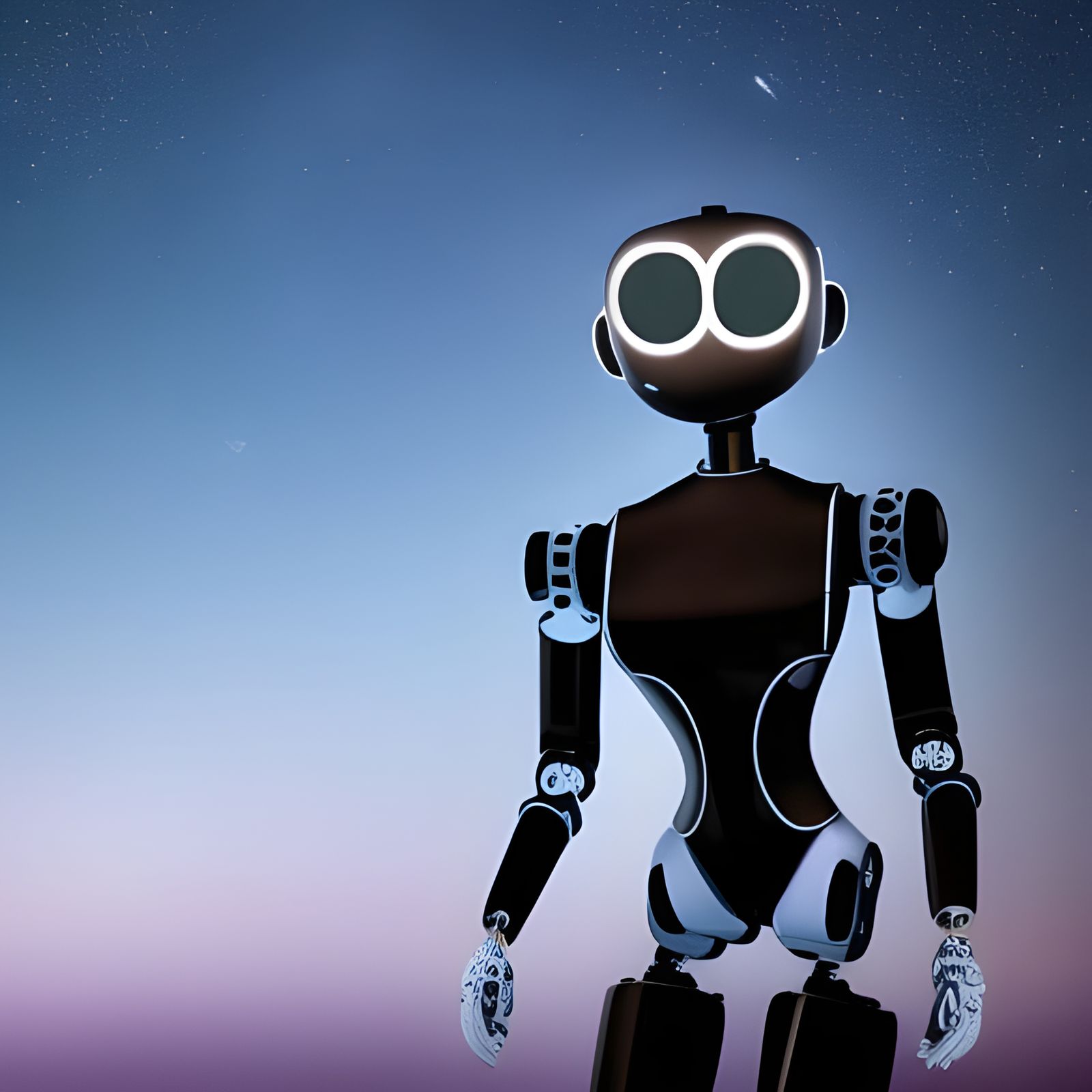 Futuristic Robot Displaying Attitude Under Night Sky