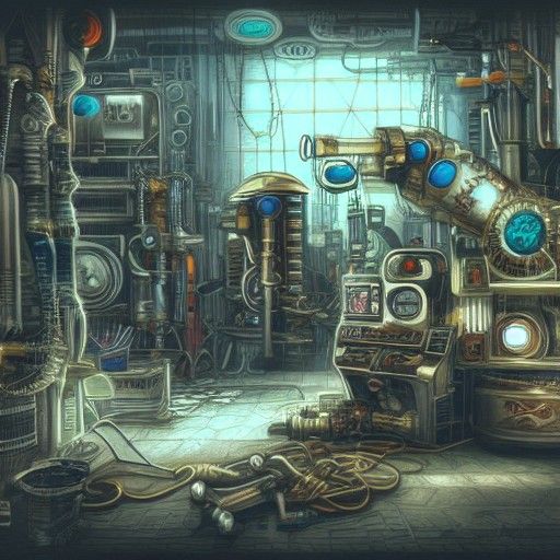 Steampunk Laundry Machine Concept Art in Cyberpunk Style