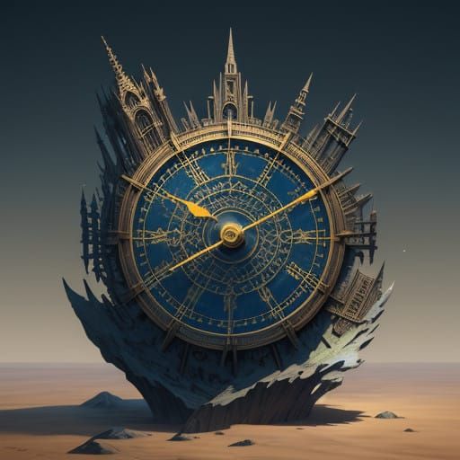 Ethereal Sundial in Vibrant, Fantastical Landscape