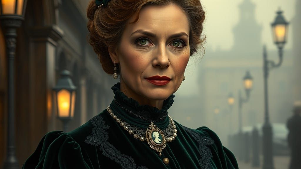Elegant Victorian Matron in Dark Green Velvet