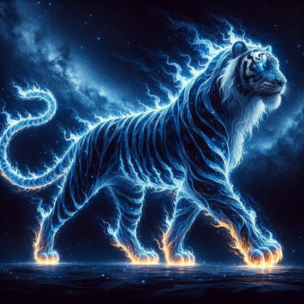 Blue Flame Tiger Roaming Galactic Void