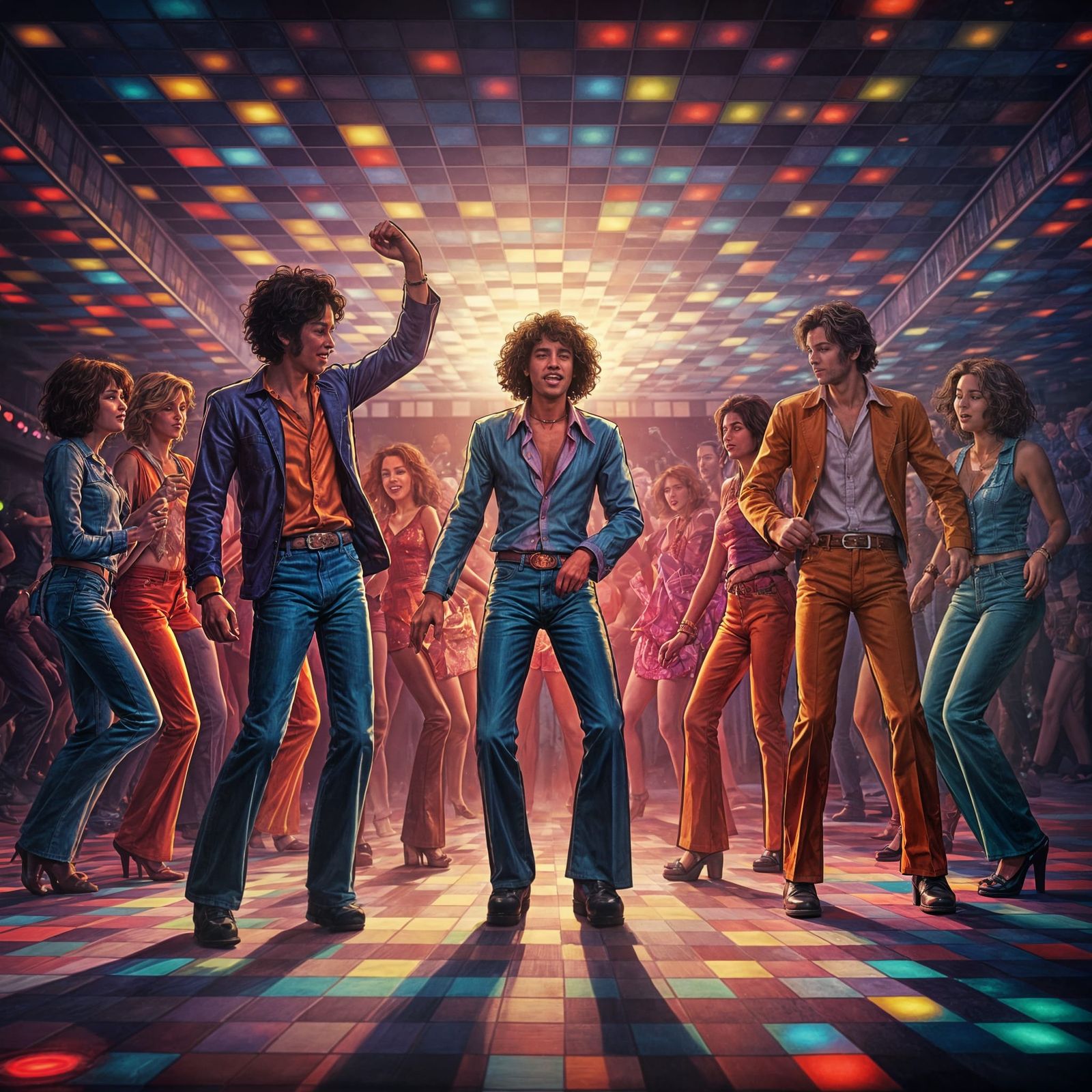 Vibrant Disco Scene with Swirling Lights