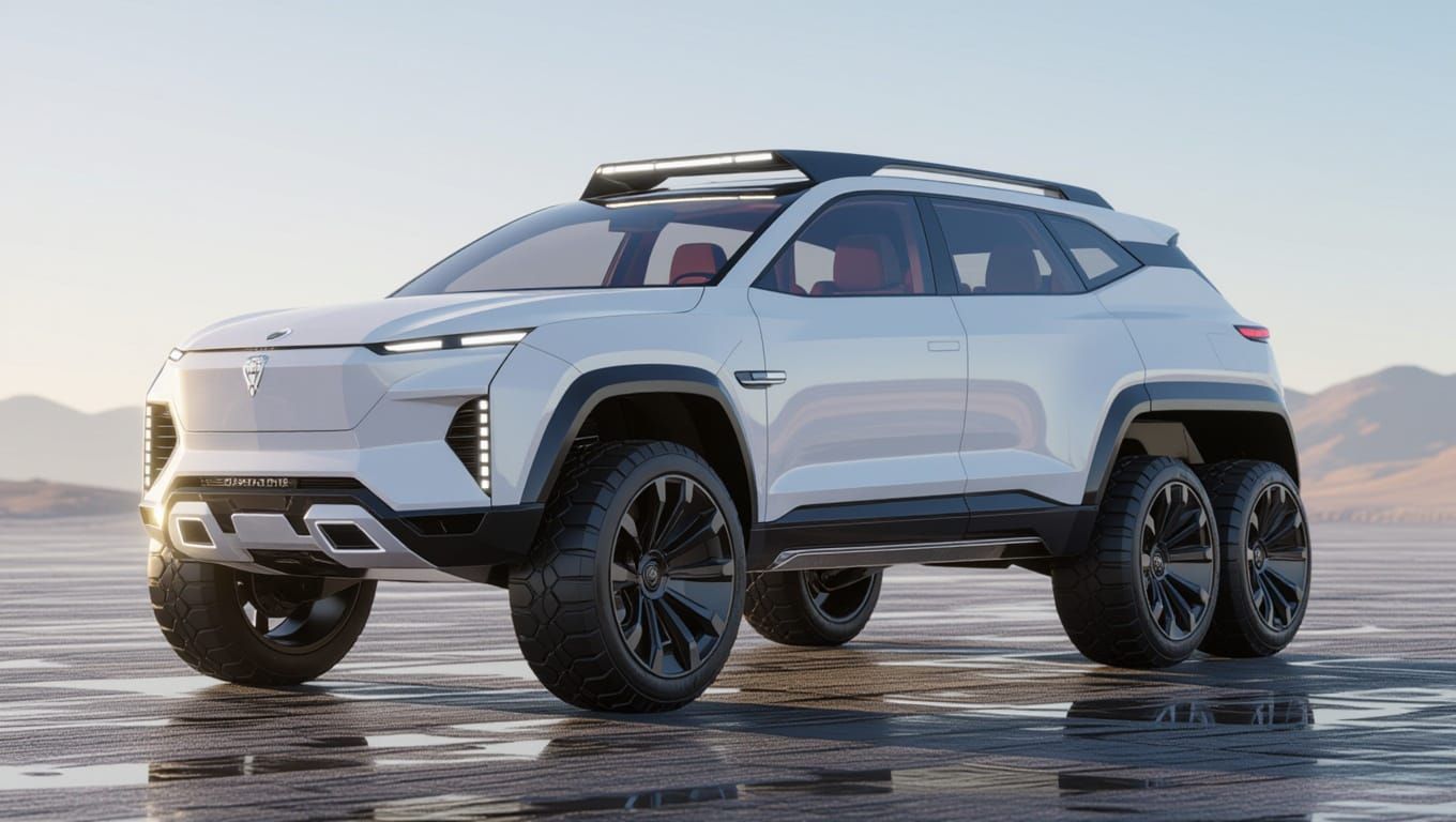 Futuristic Six-Wheeled Station Wagon Concept in 3D