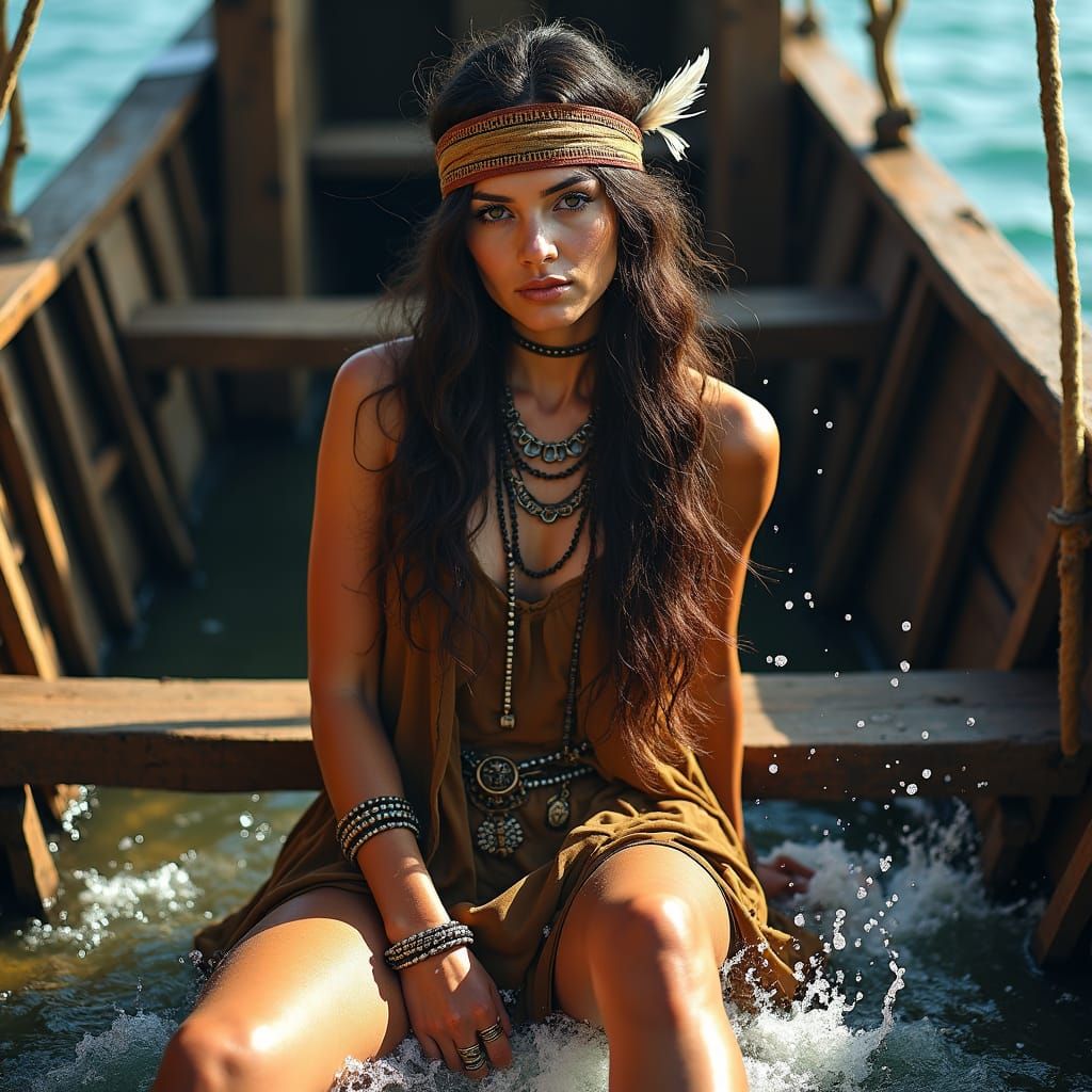 Bohemian Pirate Woman on Ship in Gritty Style