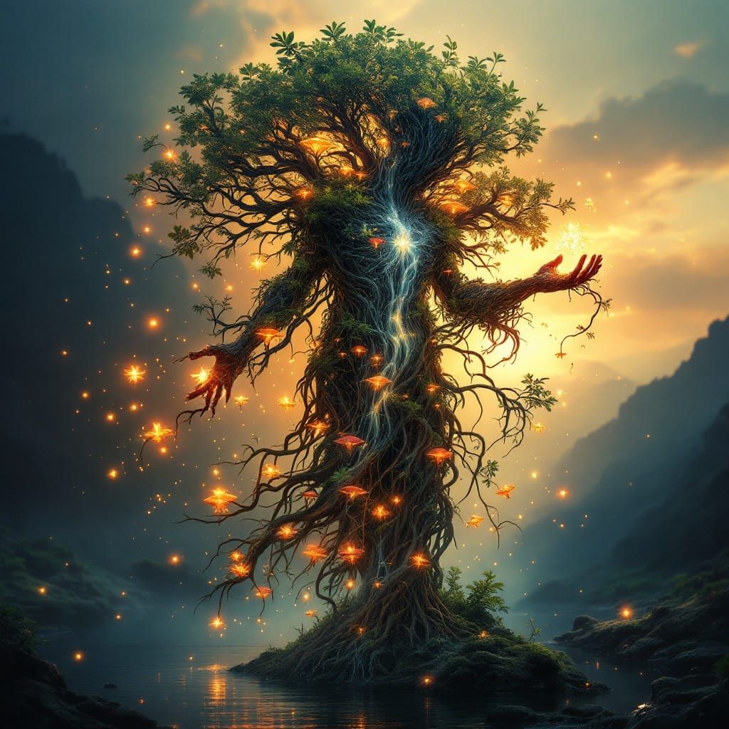 Dreamlike CGI Mystic Guardian in a Fractal Ecosystem