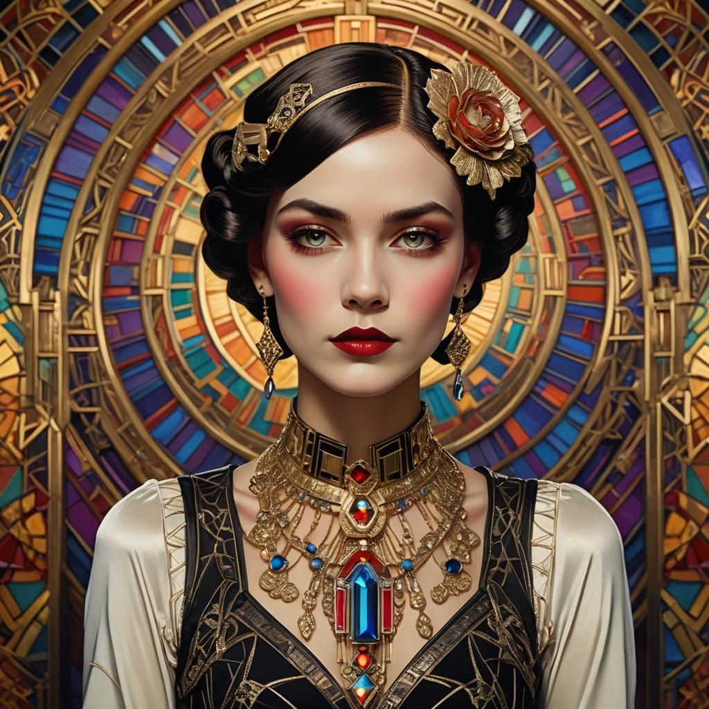 Gothic Woman in Ornate Art Deco Style