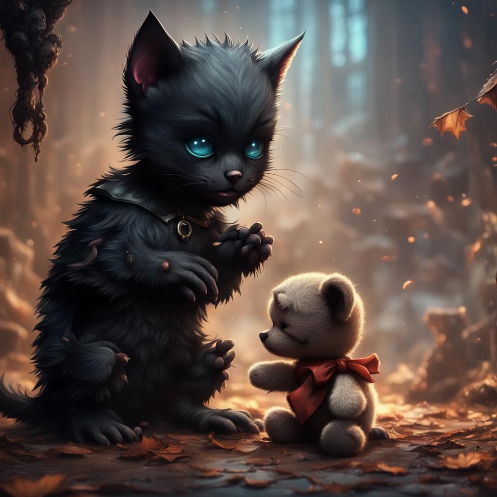Sad Kitten Cries Over Lost Teddy Bear