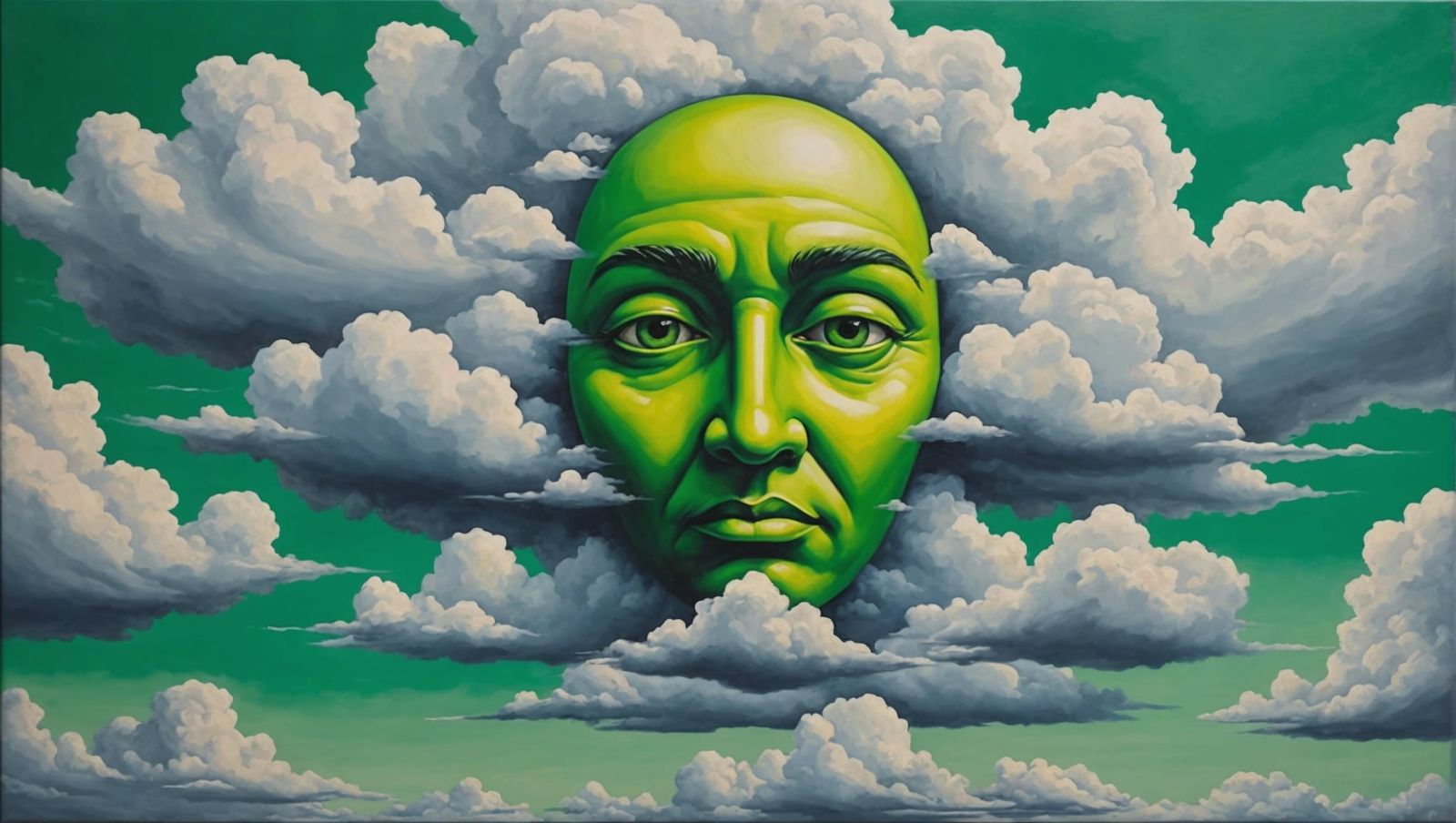 Abstract Green Face in the Clouds Painting