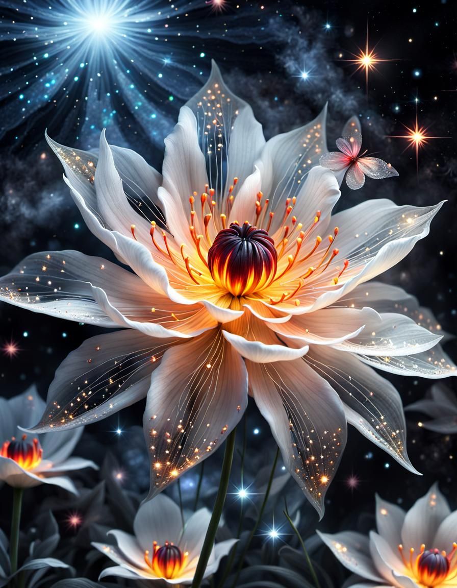 Ethereal Flower in Black and White Landscape