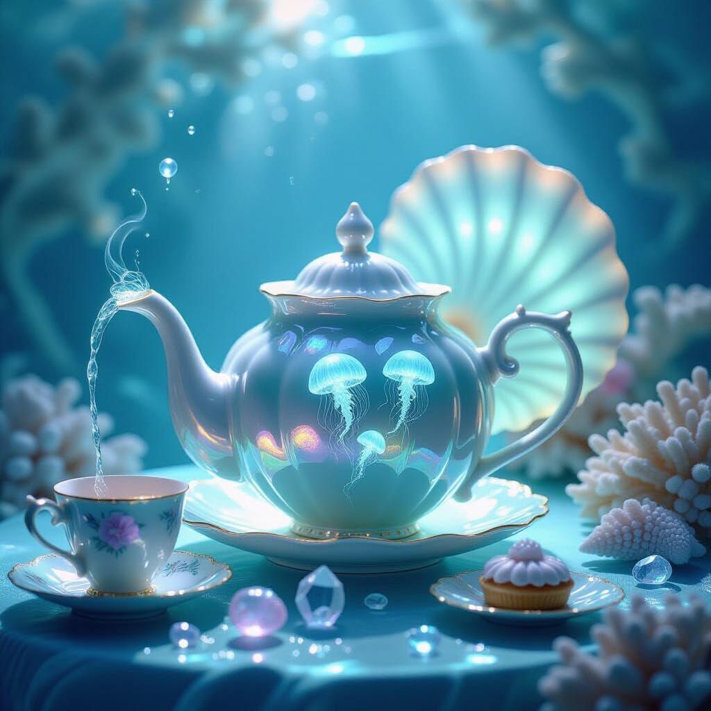 Enchanted Seashell Teapot Pours Glowing Jellyfish Tea