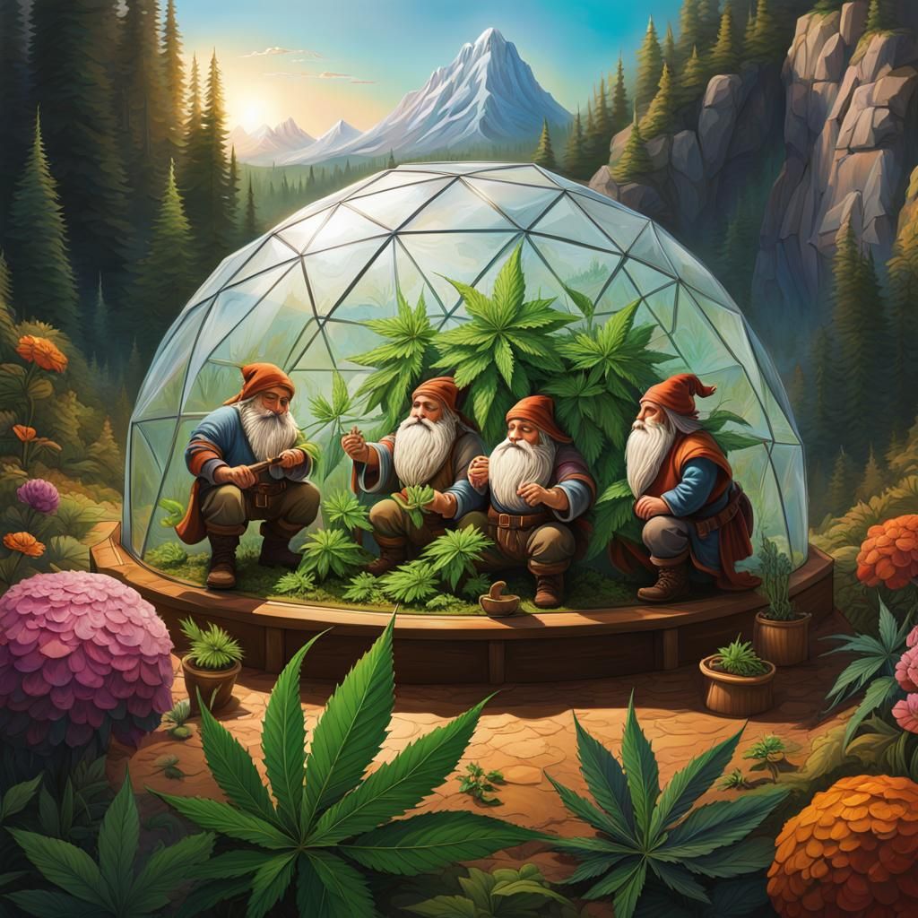 Dwarves Cultivating Cannabis in Geodesic Mountain Dome