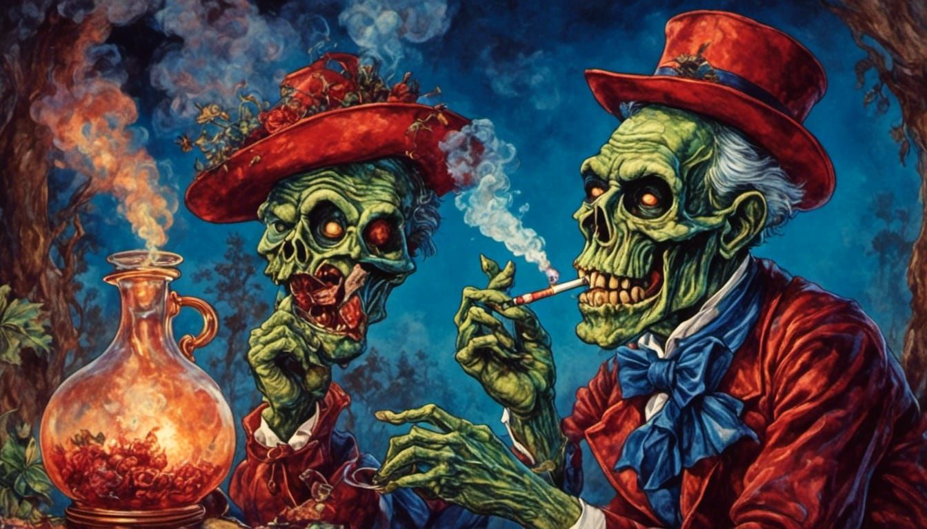 Zombie Smoking Weed in Fairytale Style
