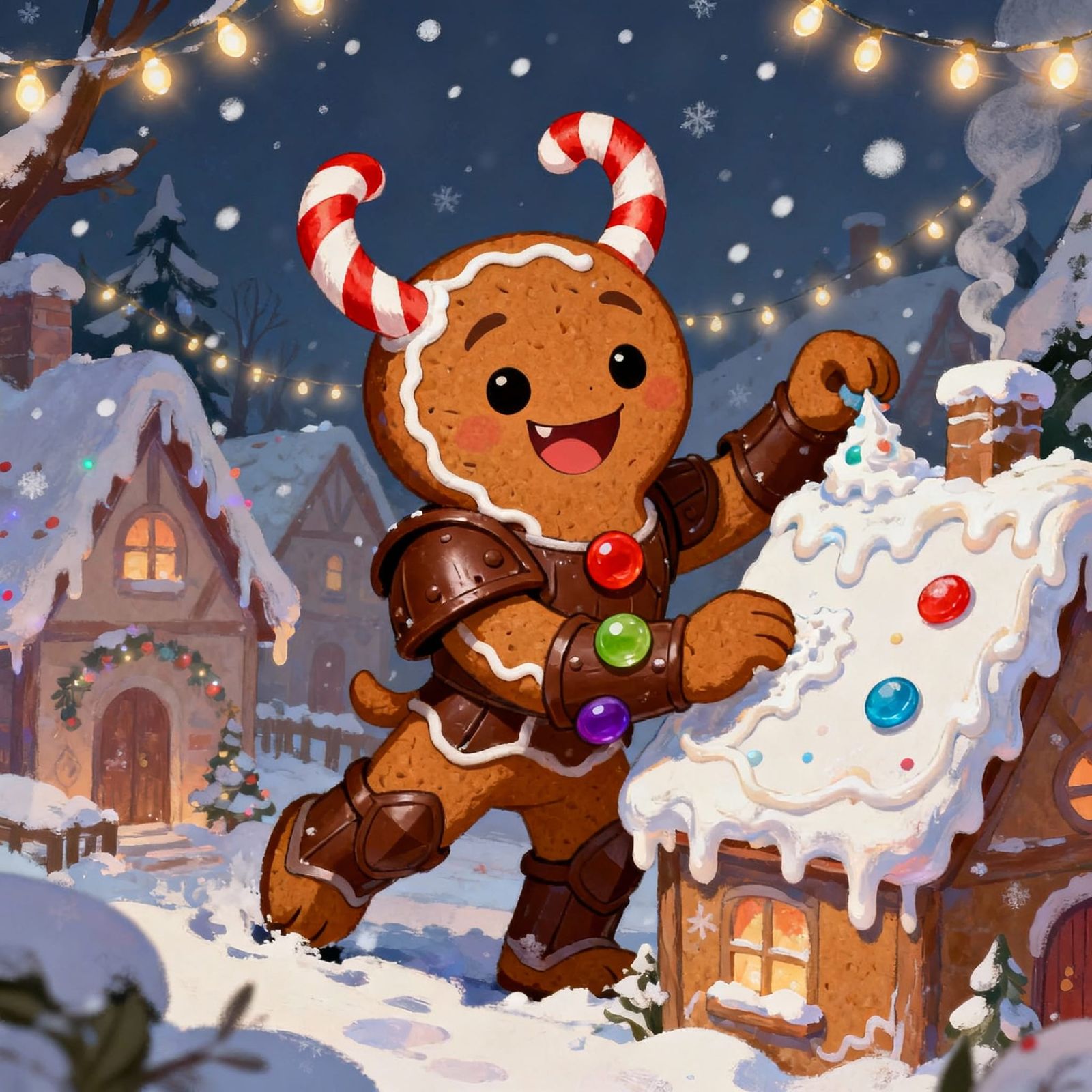 Gingerbread Creature Decorating Snowy Village