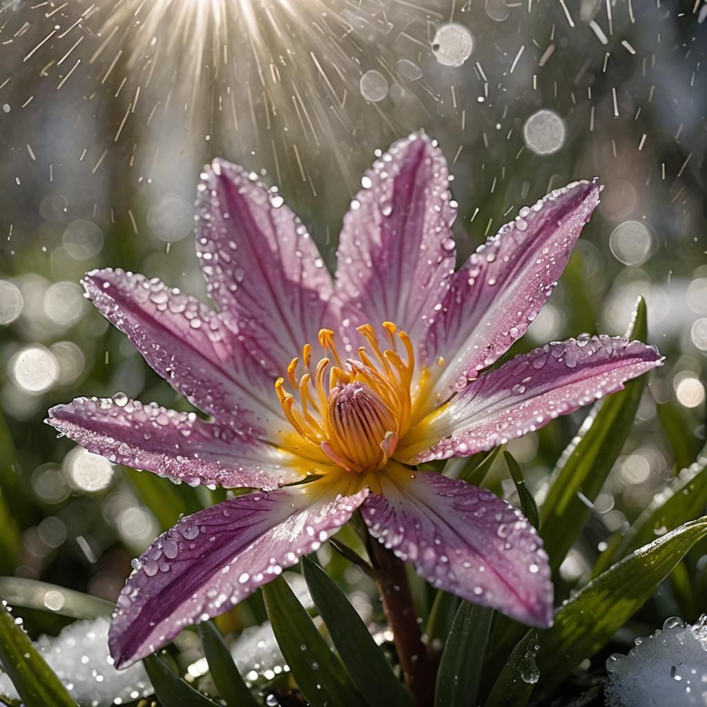 Spring Flower Emerges From Blizzard: Hypermacro Photography