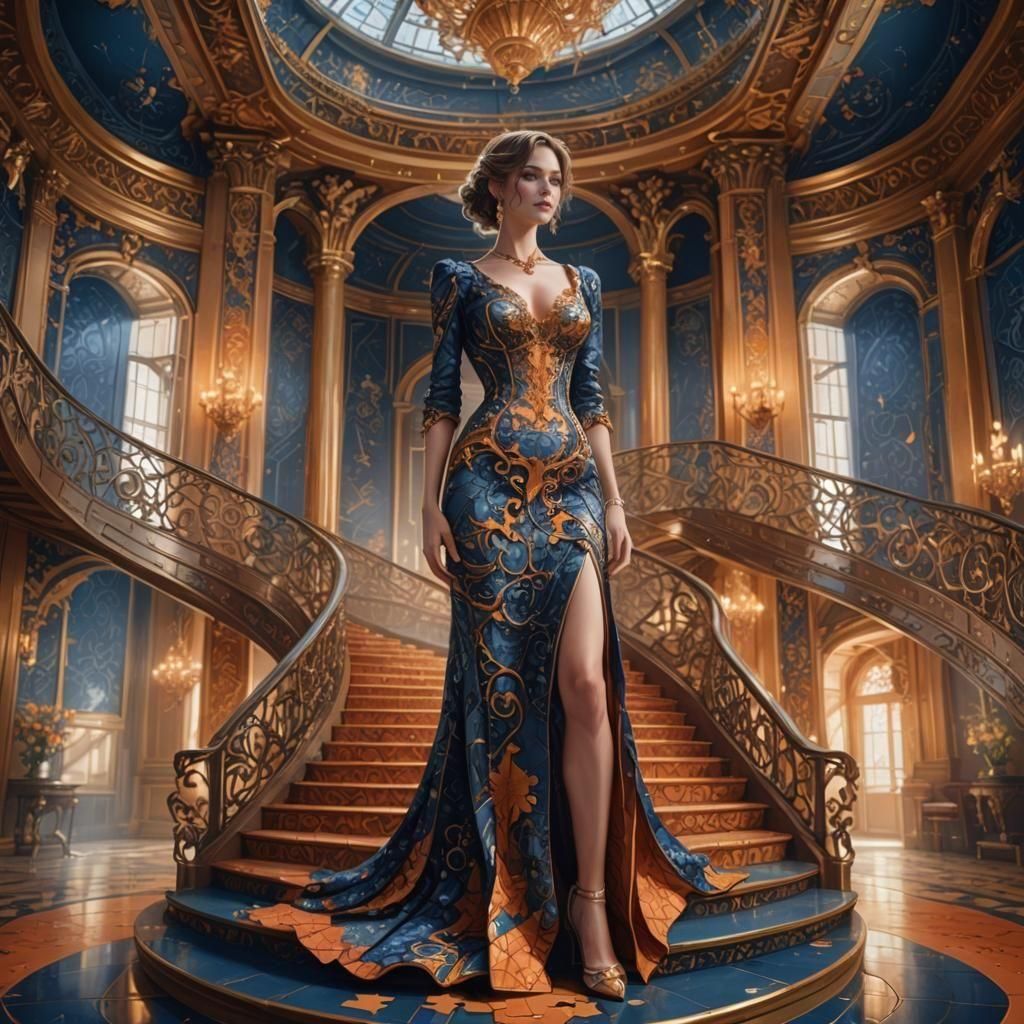 Glamorous Woman in Jigsaw Dress: Fantasy Concept Art