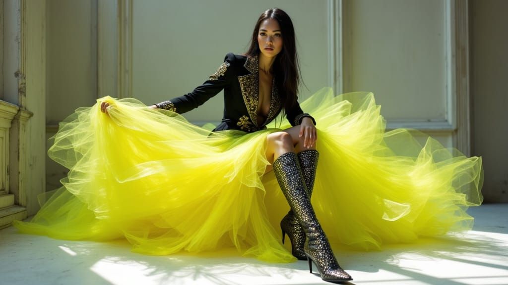 Confident Woman in Voluminous Tulle Skirt