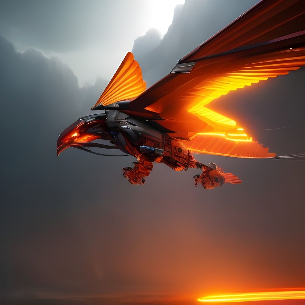 Mechanical Phoenix Robot Portrait, Digital Matte Painting