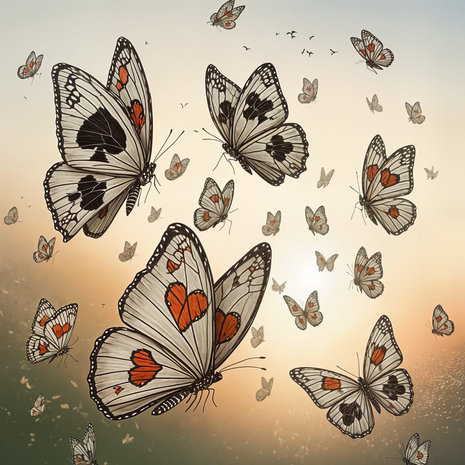 Butterflies Made of Playing Cards Flutter in Golden Hour Lig...