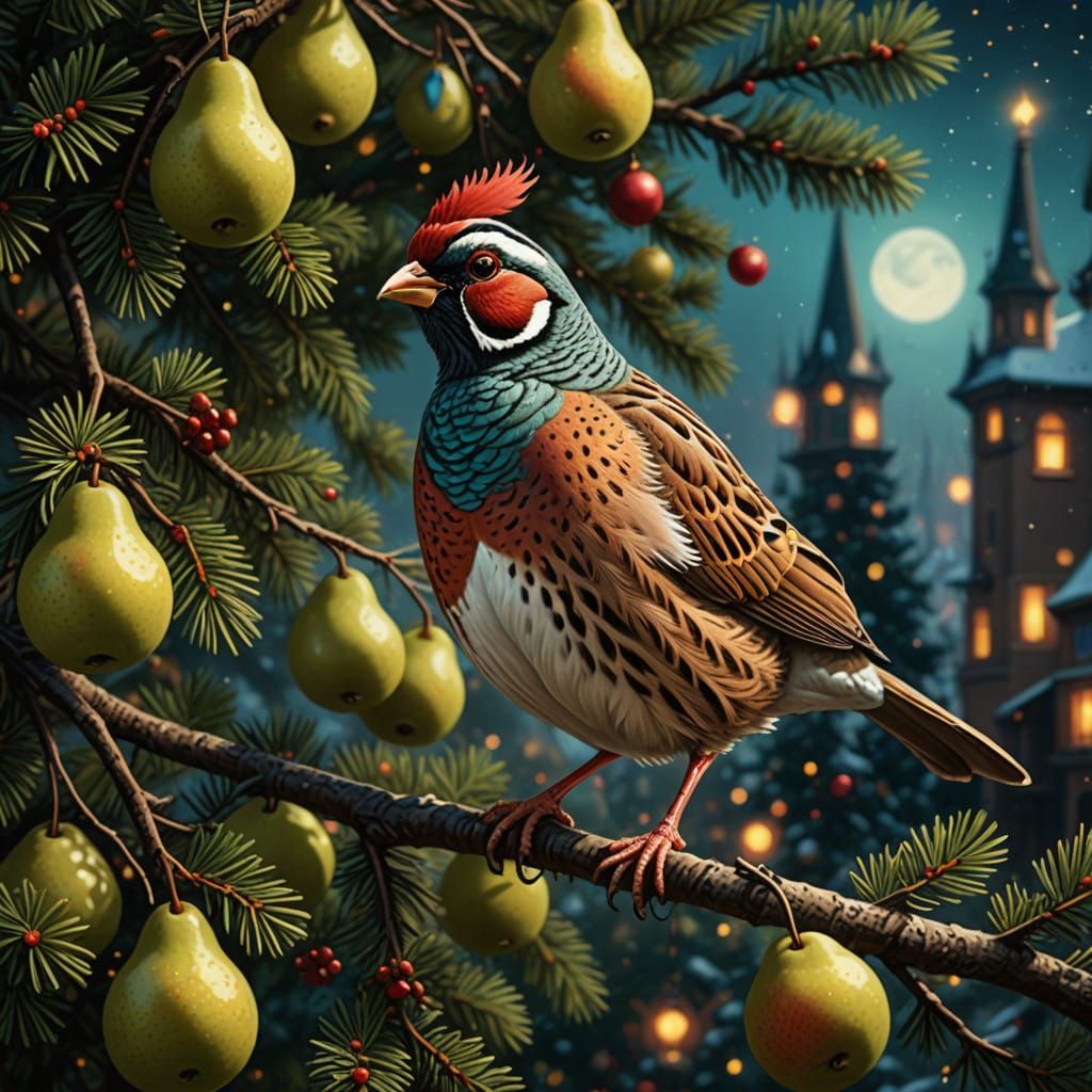 A Partridge in a Pear Tree Christmas Scene in Moody Concept...