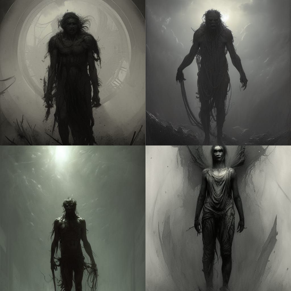 Horrific Human-Monster Hybrid in Engraving Style