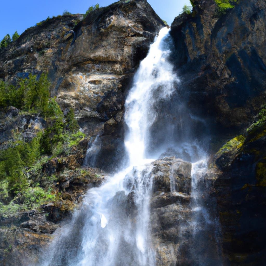 Majestic Waterfall Flowing Down Mountainside